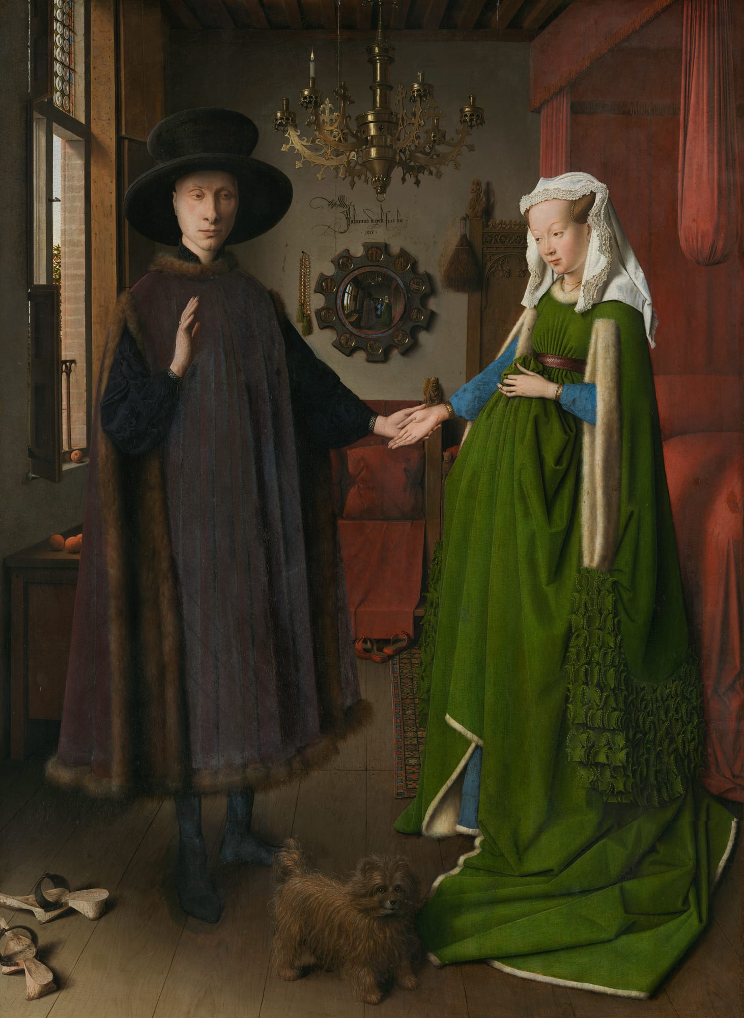 Arnolfini Portrait — Flemish merchant class in fine green wool and fur, Jan van Eyck, 1434